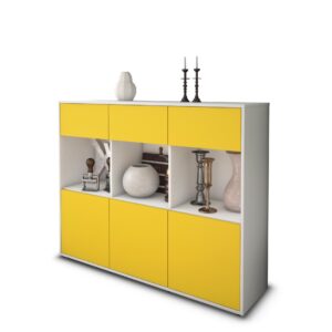 Highboard - Tessa - Design Farbakzent - Freistehend mit Push to Open 136 cm Weiss - Front T?rkis  Bestellnummer:1030214602