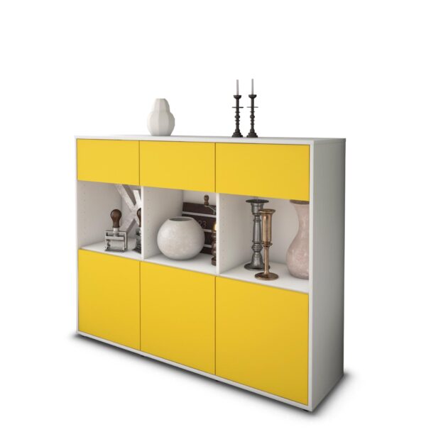 Highboard - Tessa - Design Farbakzent - Freistehend mit Push to Open 136 cm Weiss - Front T?rkis  Bestellnummer:1030214602