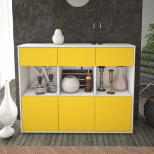 Highboard - Tessa - Design Farbakzent - Freistehend mit Push to Open 136 cm Weiss - Front Rot  Bestellnummer:1030214603