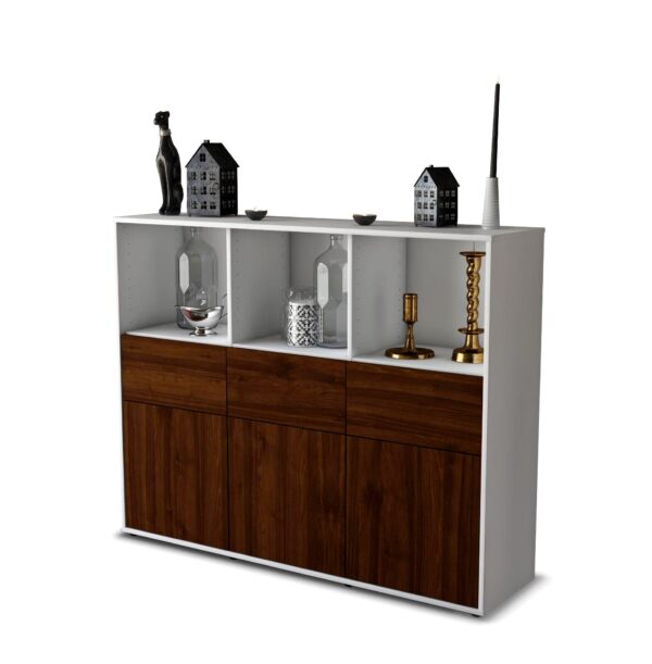 Highboard - Theresia - Design Holzdekor - Freistehend mit Push to Open 136 cm Weiss - Front Eiche  Bestellnummer:1030214691