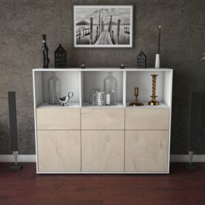 Highboard - Theresia - Design Holzdekor - Freistehend mit Push to Open 136 cm Weiss - Front Walnuss  Bestellnummer:1030214692