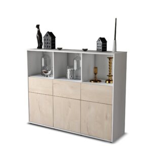 Highboard - Theresia - Design Holzdekor - Freistehend mit Push to Open 136 cm Weiss - Front Zeder  Bestellnummer:1030214694