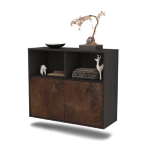 Sideboard - Camilla - Design Industrie Stil - Wandmontiert mit Push to Open 92 cm Anthrazit - Front Rost  Bestellnummer:2020100443