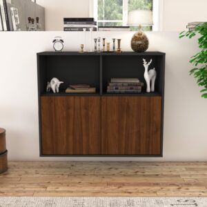 Sideboard - Camilla - Design Holzdekor - Wandmontiert mit Push to open  92 cm Anthrazit - Front Eiche  Bestellnummer:2020100445