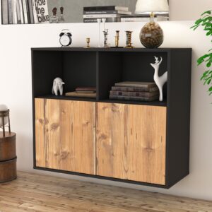 Sideboard - Camilla - Design Holzdekor - Wandmontiert mit Push to open  92 cm Anthrazit - Front Pinie  Bestellnummer:2020100447