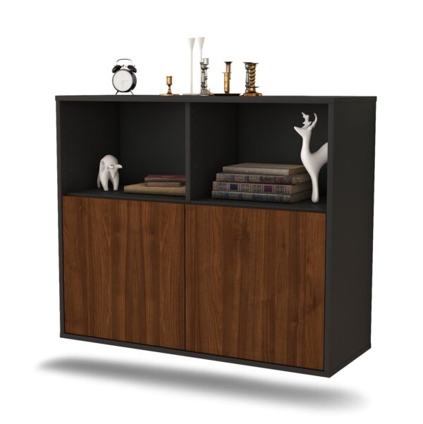 Sideboard - Camilla - Design Holzdekor - Wandmontiert mit Push to open  92 cm Anthrazit - Front Zeder  Bestellnummer:2020100448