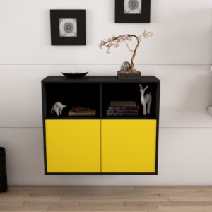 Sideboard - Camilla - Design Farbakzent - Wandmontiert mit Push to open  92 cm Anthrazit - Front Mint  Bestellnummer:2020100455