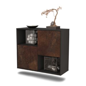 Sideboard - Caralina - Design Industrie Stil - Wandmontiert mit Push to Open 92 cm Anthrazit - Front Rost  Bestellnummer:2020100647