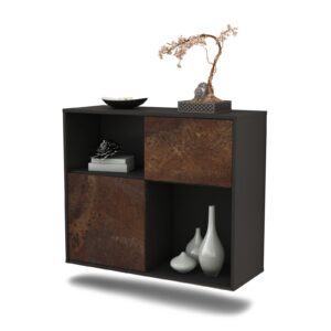 Sideboard - Carola - Design Industrie Stil - Wandmontiert mit Push to Open 92 cm Anthrazit - Front Rost  Bestellnummer:2020101259