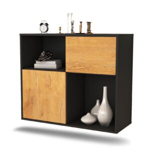 Sideboard - Carola - Design Holzdekor - Wandmontiert mit Push to open  92 cm Anthrazit - Front Eiche  Bestellnummer:2020101261