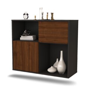 Sideboard - Carola - Design Holzdekor - Wandmontiert mit Push to open  92 cm Anthrazit - Front Zeder  Bestellnummer:2020101264