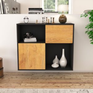 Sideboard - Carola - Design Holzdekor - Wandmontiert mit Push to open  92 cm Anthrazit - Front Treibholz  Bestellnummer:2020101265