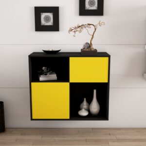 Sideboard - Carola - Design Farbakzent - Wandmontiert mit Push to open  92 cm Anthrazit - Front Gelb  Bestellnummer:2020101272