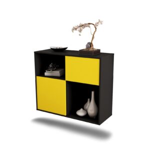 Sideboard - Carola - Design Farbakzent - Wandmontiert mit Push to open  92 cm Anthrazit - Front T?rkis  Bestellnummer:2020101274