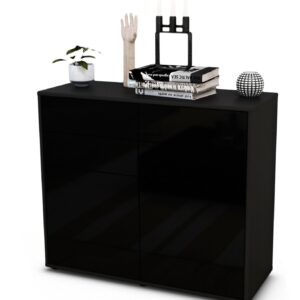 Sideboard - Celia - Design Hochglanz - Freistehend mit Push to open  92 cm Anthrazit - Front Gr?n  Bestellnummer:2020102357