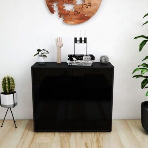 Sideboard - Celia - Design Hochglanz - Freistehend mit Push to open  92 cm Anthrazit - Front Grau  Bestellnummer:2020102358