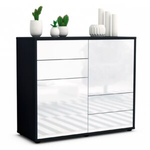 Sideboard - Ciara - Design Hochglanz - Freistehend mit Push to open  92 cm Anthrazit - Front Grau  Bestellnummer:2020103072