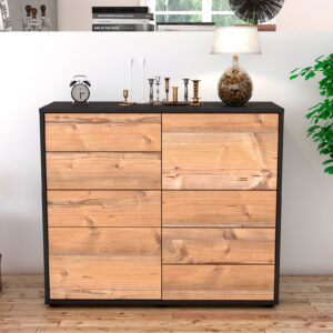 Sideboard - Circe - Design Holzdekor - Freistehend mit Push to open  92 cm Anthrazit - Front Walnuss  Bestellnummer:2020103166