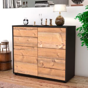 Sideboard - Circe - Design Holzdekor - Freistehend mit Push to open  92 cm Anthrazit - Front Pinie  Bestellnummer:2020103167