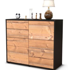 Sideboard - Circe - Design Holzdekor - Freistehend mit Push to open  92 cm Anthrazit - Front Treibholz  Bestellnummer:2020103169