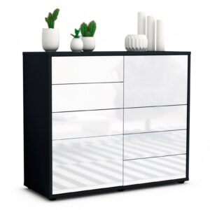 Sideboard - Circe - Design Hochglanz - Freistehend mit Push to open  92 cm Anthrazit - Front Grau  Bestellnummer:2020103174