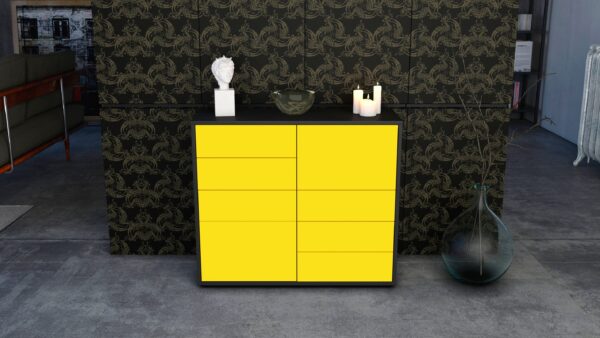 Sideboard - Circe - Design Farbakzent - Freistehend mit Push to open  92 cm Anthrazit - Front Mint  Bestellnummer:2020103175