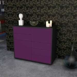 Sideboard - Circe - Design Farbakzent - Freistehend mit Push to open  92 cm Anthrazit - Front Lila  Bestellnummer:2020103177