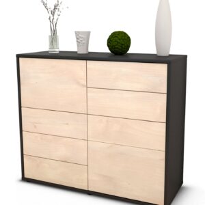 Sideboard - Clarissa - Design Holzdekor - Freistehend mit Push to open  92 cm Anthrazit - Front Eiche  Bestellnummer:2020103267