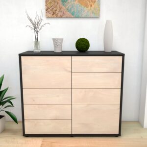 Sideboard - Clarissa - Design Holzdekor - Freistehend mit Push to open  92 cm Anthrazit - Front Walnuss  Bestellnummer:2020103268