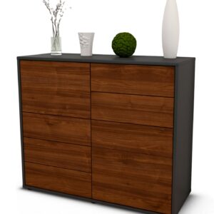 Sideboard - Clarissa - Design Holzdekor - Freistehend mit Push to open  92 cm Anthrazit - Front Zeder  Bestellnummer:2020103270