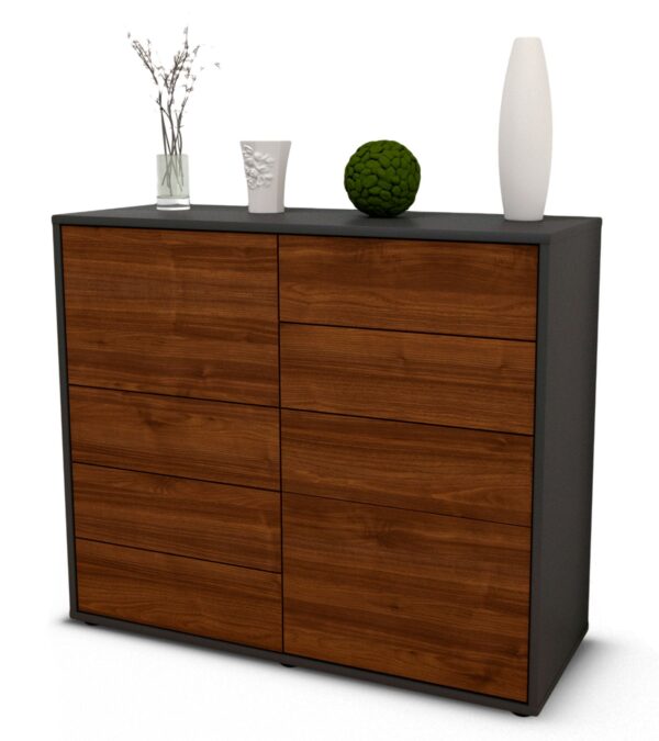 Sideboard - Clarissa - Design Holzdekor - Freistehend mit Push to open  92 cm Anthrazit - Front Zeder  Bestellnummer:2020103270