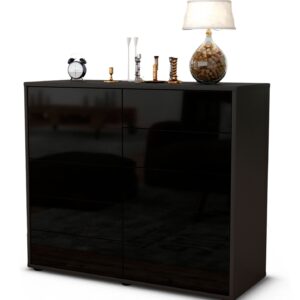 Sideboard - Clarissa - Design Hochglanz - Freistehend mit Push to open  92 cm Anthrazit - Front Gr?n  Bestellnummer:2020103275