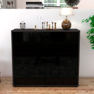 Sideboard - Clarissa - Design Hochglanz - Freistehend mit Push to open  92 cm Anthrazit - Front Grau  Bestellnummer:2020103276