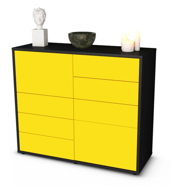 Sideboard - Clarissa - Design Farbakzent - Freistehend mit Push to open  92 cm Anthrazit - Front T?rkis  Bestellnummer:2020103280