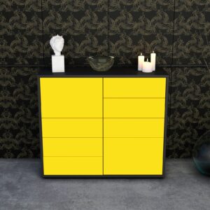 Sideboard - Clarissa - Design Farbakzent - Freistehend mit Push to open  92 cm Anthrazit - Front Rot  Bestellnummer:2020103281