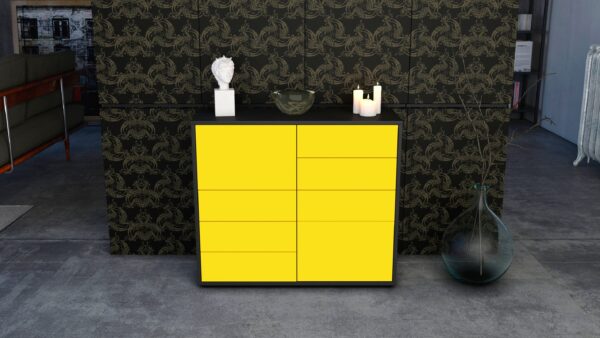 Sideboard - Clarissa - Design Farbakzent - Freistehend mit Push to open  92 cm Anthrazit - Front Rot  Bestellnummer:2020103281