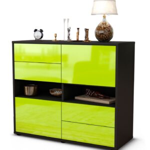 Sideboard - Claudia - Design Hochglanz - Freistehend mit Push to open  92 cm Anthrazit - Front Orange  Bestellnummer:2020103476