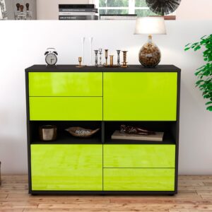 Sideboard - Claudia - Design Hochglanz - Freistehend mit Push to open  92 cm Anthrazit - Front Schwarz  Bestellnummer:2020103477