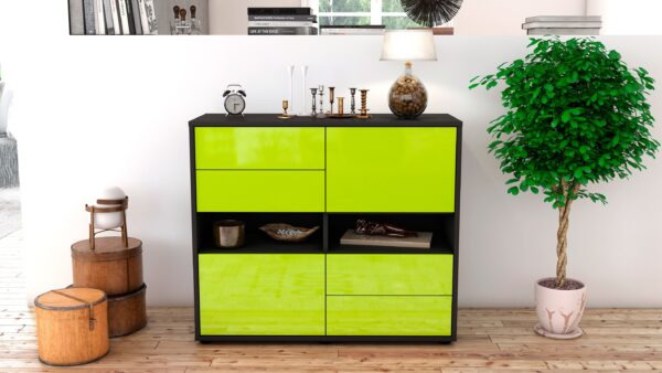 Sideboard - Claudia - Design Hochglanz - Freistehend mit Push to open  92 cm Anthrazit - Front Schwarz  Bestellnummer:2020103477