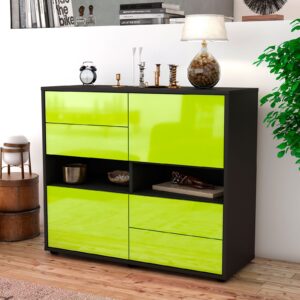 Sideboard - Claudia - Design Hochglanz - Freistehend mit Push to open  92 cm Anthrazit - Front Wei?  Bestellnummer:2020103478