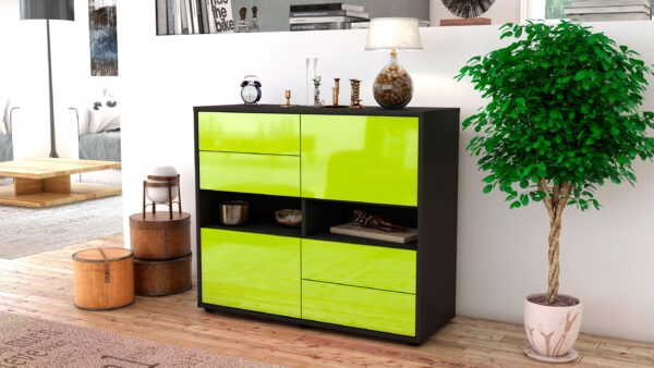 Sideboard - Claudia - Design Hochglanz - Freistehend mit Push to open  92 cm Anthrazit - Front Wei?  Bestellnummer:2020103478