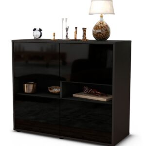 Sideboard - Claudia - Design Hochglanz - Freistehend mit Push to open  92 cm Anthrazit - Front Gr?n  Bestellnummer:2020103479