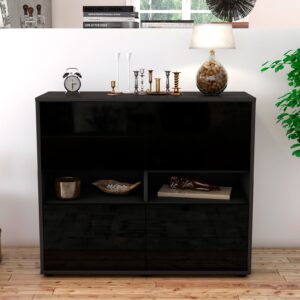 Sideboard - Claudia - Design Hochglanz - Freistehend mit Push to open  92 cm Anthrazit - Front Grau  Bestellnummer:2020103480