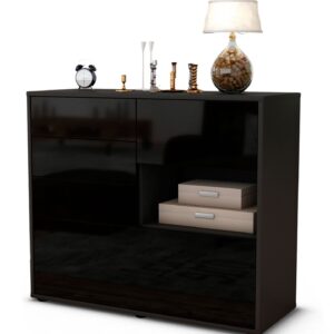 Sideboard - Coco - Design Hochglanz - Freistehend mit Push to open  92 cm Anthrazit - Front Gr?n  Bestellnummer:2020103785