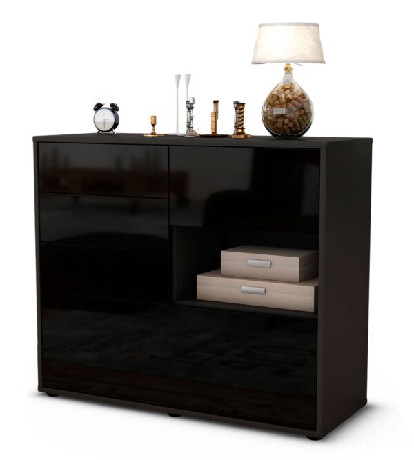 Sideboard - Coco - Design Hochglanz - Freistehend mit Push to open  92 cm Anthrazit - Front Gr?n  Bestellnummer:2020103785