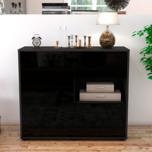 Sideboard - Coco - Design Hochglanz - Freistehend mit Push to open  92 cm Anthrazit - Front Grau  Bestellnummer:2020103786