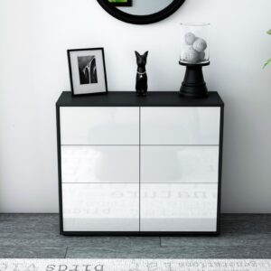 Sideboard - Dalida - Design Hochglanz - Freistehend mit Push to open  92 cm Anthrazit - Front Schwarz  Bestellnummer:2020105517