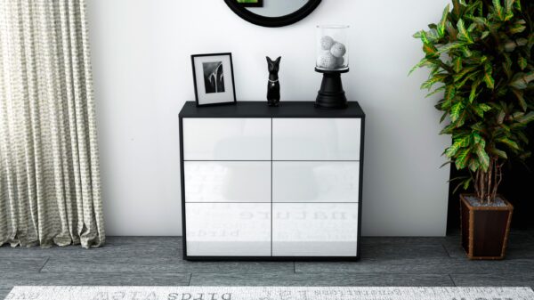 Sideboard - Dalida - Design Hochglanz - Freistehend mit Push to open  92 cm Anthrazit - Front Schwarz  Bestellnummer:2020105517