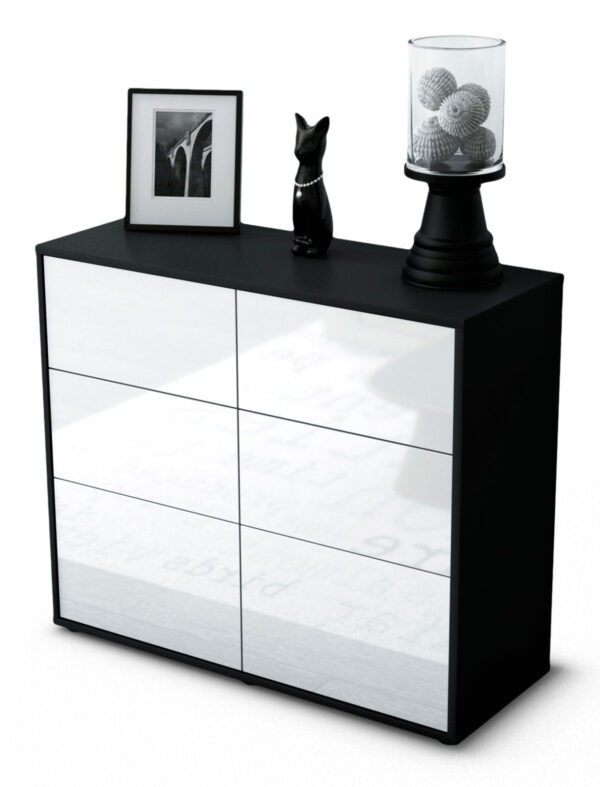 Sideboard - Dalida - Design Hochglanz - Freistehend mit Push to open  92 cm Anthrazit - Front Grau  Bestellnummer:2020105520