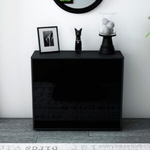 Sideboard - Dana - Design Hochglanz - Freistehend mit Push to open  92 cm Anthrazit - Front Grau  Bestellnummer:2020105622